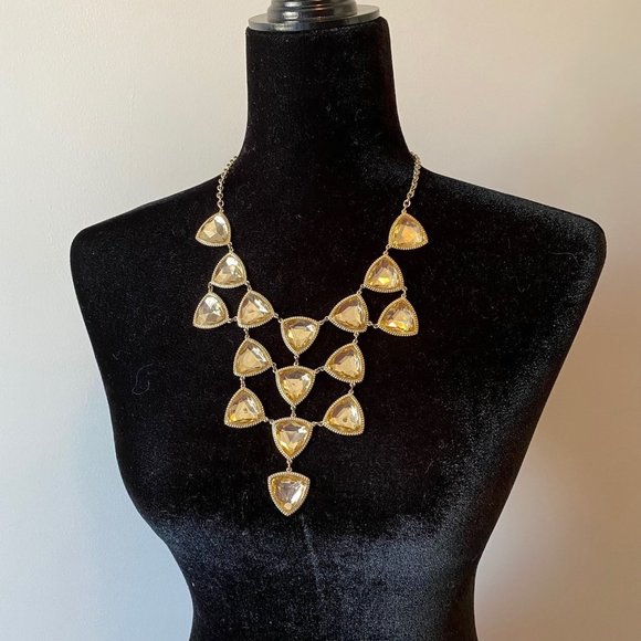 Large Necklace Gold Color & Light Yellow Stones - Picture 1 of 6